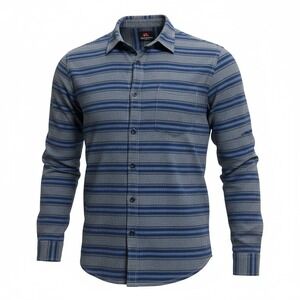 Quiksilver XL Badlands Woven Flannel Blue Stripe Long Sleeve Button Up Shirt